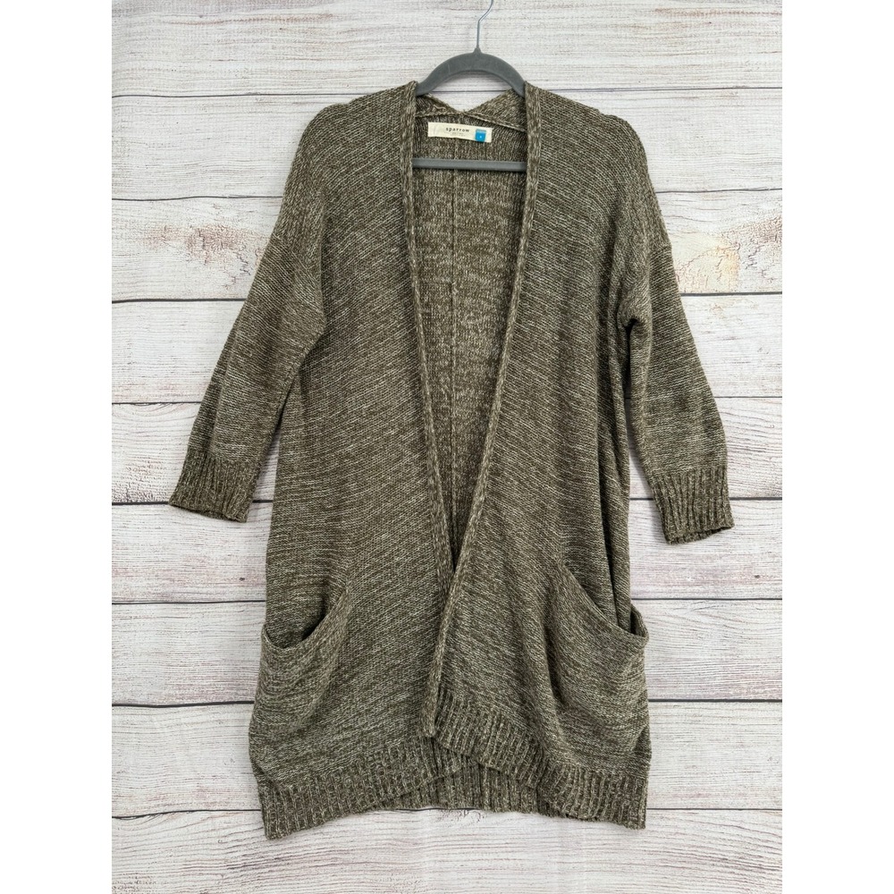 Sparrow Cardigan Women S Olive Green Marled Open Front Longline Pockets